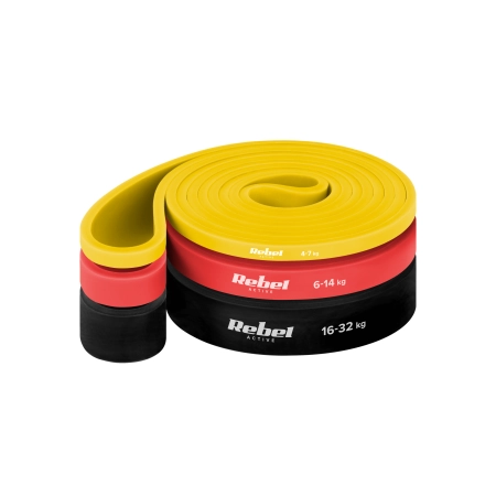 Zestaw gum do ćwiczeń lateksowy - Power Band PLs-1, 4-32 kg, 3 gumy,  REBEL ACTIVE