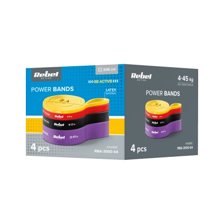 Zestaw gum do ćwiczeń lateksowy - Power Band PLs-2, 4-45 kg, 4 gumy,  REBEL ACTIVE