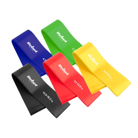 Zestaw gum do ćwiczeń TPE - Mini Band L, 2.3-18.2 kg, 5 gum, kolorowy,  REBEL ACTIVE