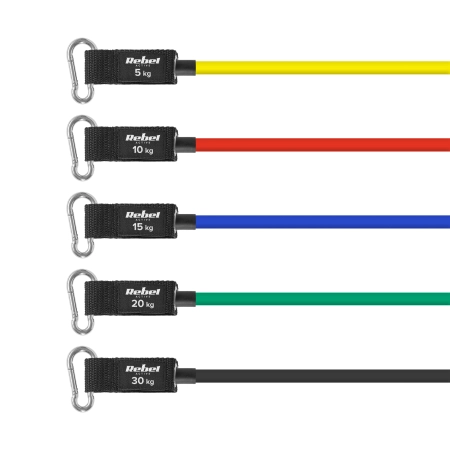 Zestaw gum oporowych do ćwiczeń  - Power Tube Set , 5-80 kg, 5 gumy,  REBEL ACTIVE