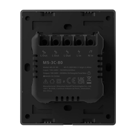 Inteligentny przełącznik ścienny WiFi SONOFF M5-3C-80 (3-kanałowy, do ramki, grafitowy)