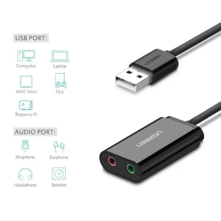 Karta dźwiękowa USB UGREEN US205 15cm (czarna)
