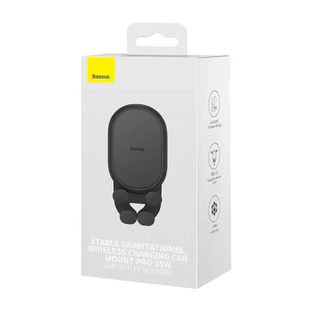 Uchwyt samochodowy BASEUS Qi 15W do kratki, grawitacyjny (czarny)