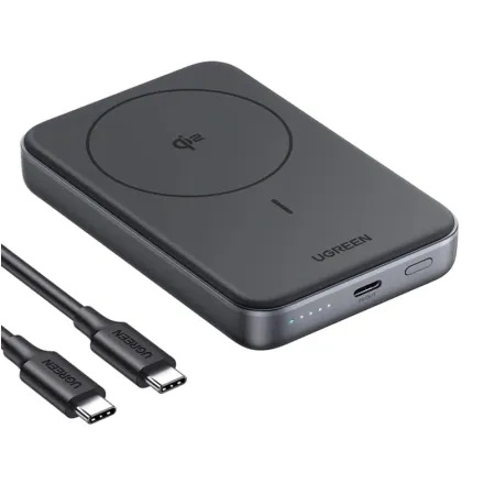 Powerbank magnetyczny 10000mAh Ugreen PB761, Qi2 15W, Magsafe + kabel USB-C (czarny)