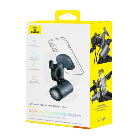 Uchwyt rowerowy BASEUS PrimeTrip 2w1 z latarką (czarny)