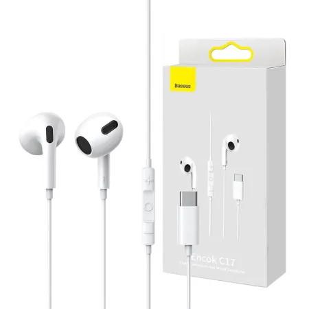 Słuchawki przewodowe BASEUS Encok C17 USB-C (białe)