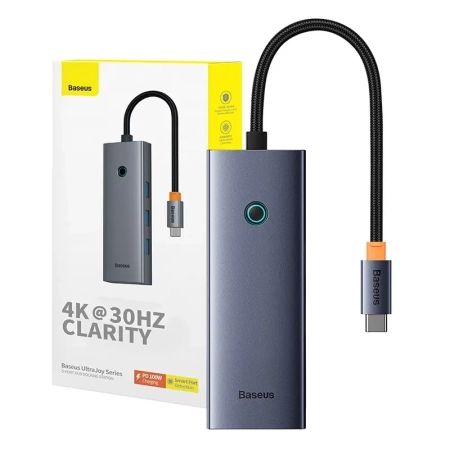 Stacja dokująca Baseus UltraJoy Series 5-Port USB-C do HDMI4K@30Hz + 3xUSB 3.0 + PD (szary)