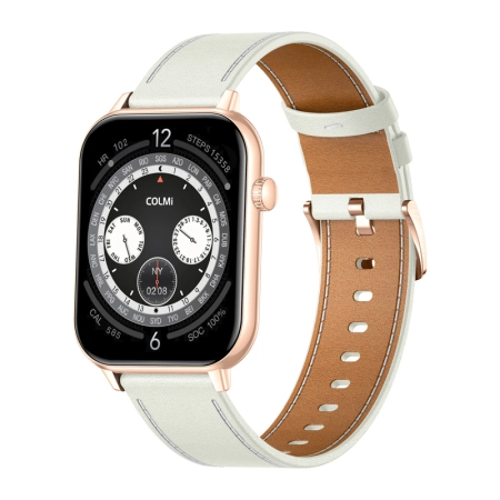 Smartwatch COLMI C28 Złoty + biały skórzany pasek
