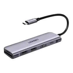 Hub UGREEN Revodok CM195 6w1 USB-C HDMI SD 100W (szary)