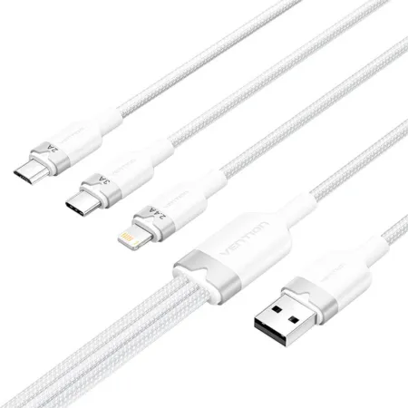 Kabel VENTION CTPWG USB-A-Lightning/USB-C/microUSB 1.5m 3A (biały)