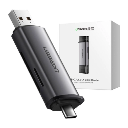 Czytnik kart UGREEN CM185 SD/microSD USB-A/USB-C (szary)