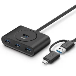 Hub USB UGREEN CR113 4-portowy OTG (czarny)